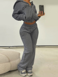 LW BASICS Casual Sweat Hooded Collar Letter Long Sleeve Two-piece Pants Set